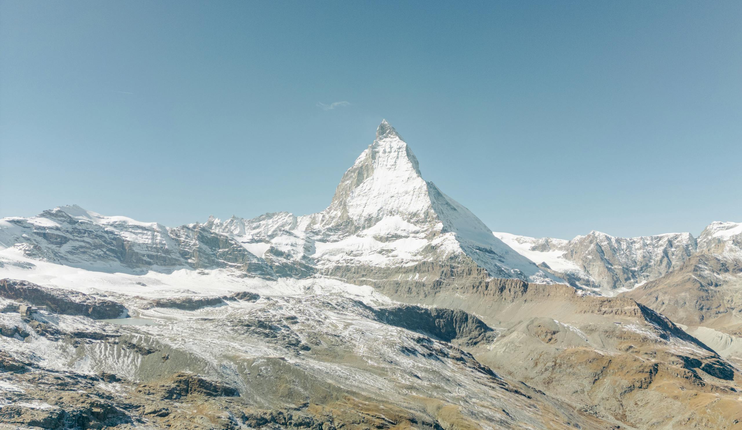 Stunning view of the Matterhorn peak in Zermatt, Switzerland under clear skies.